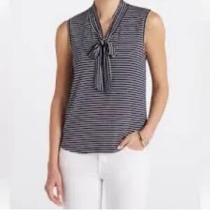 Staccato Blue and White Striped Tie-Neck Blouse